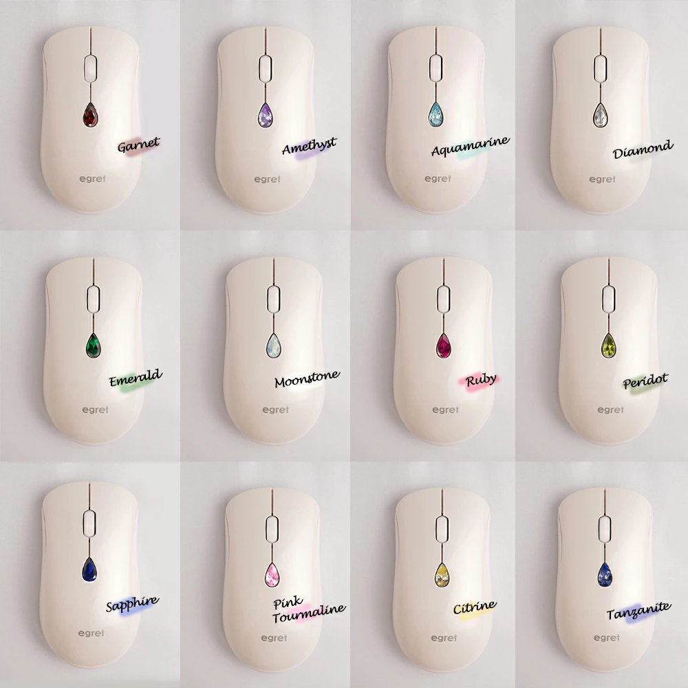 EGRET SweetiE-Jewelry 系列 立方氧化鋯寶石按鈕無線滑鼠｜12色誕生石選擇・Bluetooth&2.4GHz雙模式