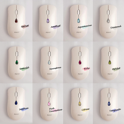 EGRET SweetiE-Jewelry 系列 立方氧化鋯寶石按鈕無線滑鼠｜12色誕生石選擇・Bluetooth&2.4GHz雙模式