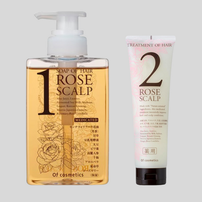 Of cosmetics 藥用洗髮精+護髮素套裝 植萃頭皮調理型｜玫瑰花束香氛・保濕修護敏感頭皮